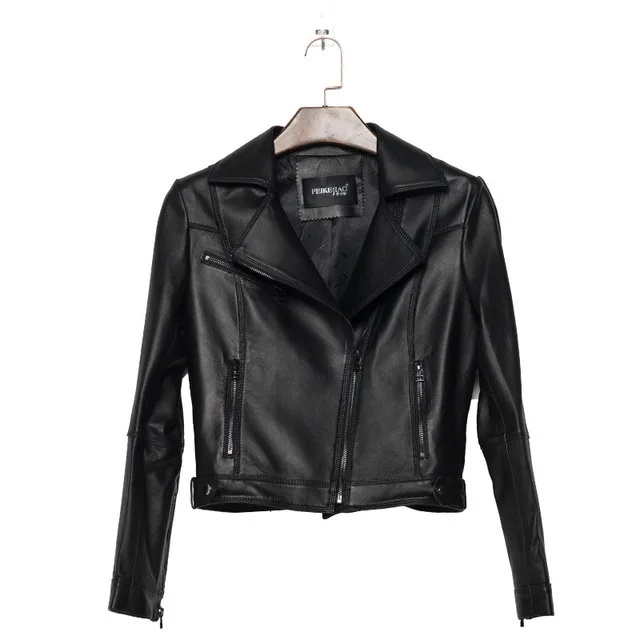 Женское байкерское пальто из 100% натуральной шкуры ягненка модная мягкая