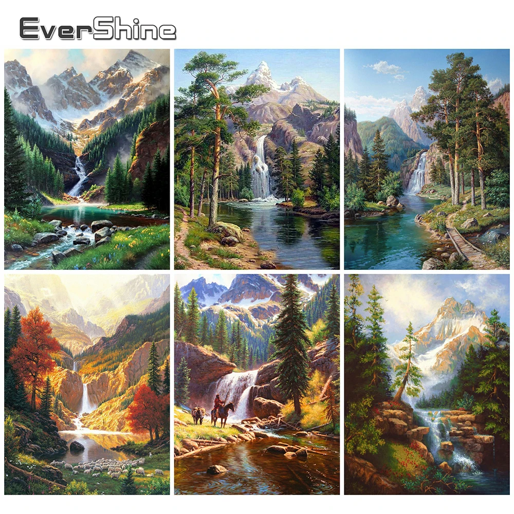 

EverShine Diamond Painting Waterfall Picture Of Rhinestones DIY Diamond Embroidery Mountain Cross Stitch Kits Scenery Home Decor