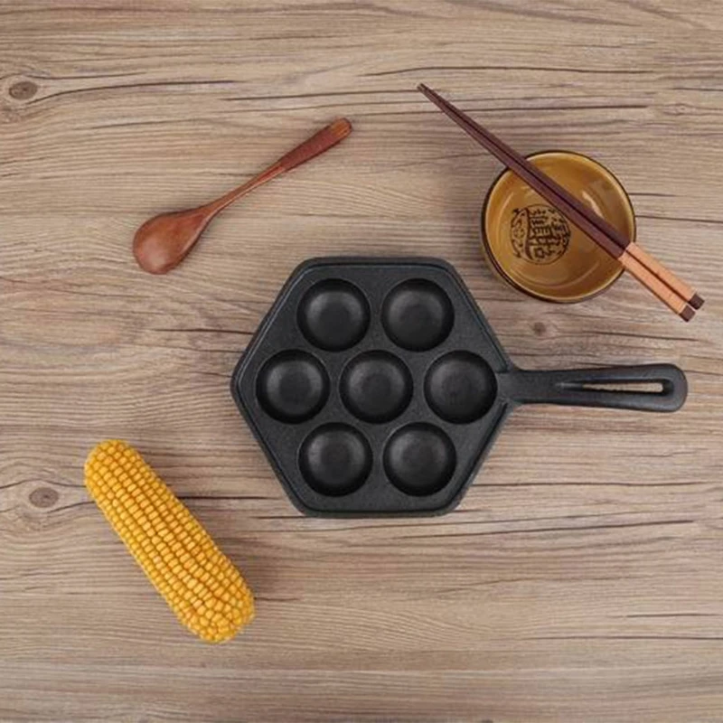 

7 Holes Octopus Ball Meat Mold Baking Cupcake Takoyaki Cast Iron Non Stick Plate For Home Restaurant U1JE