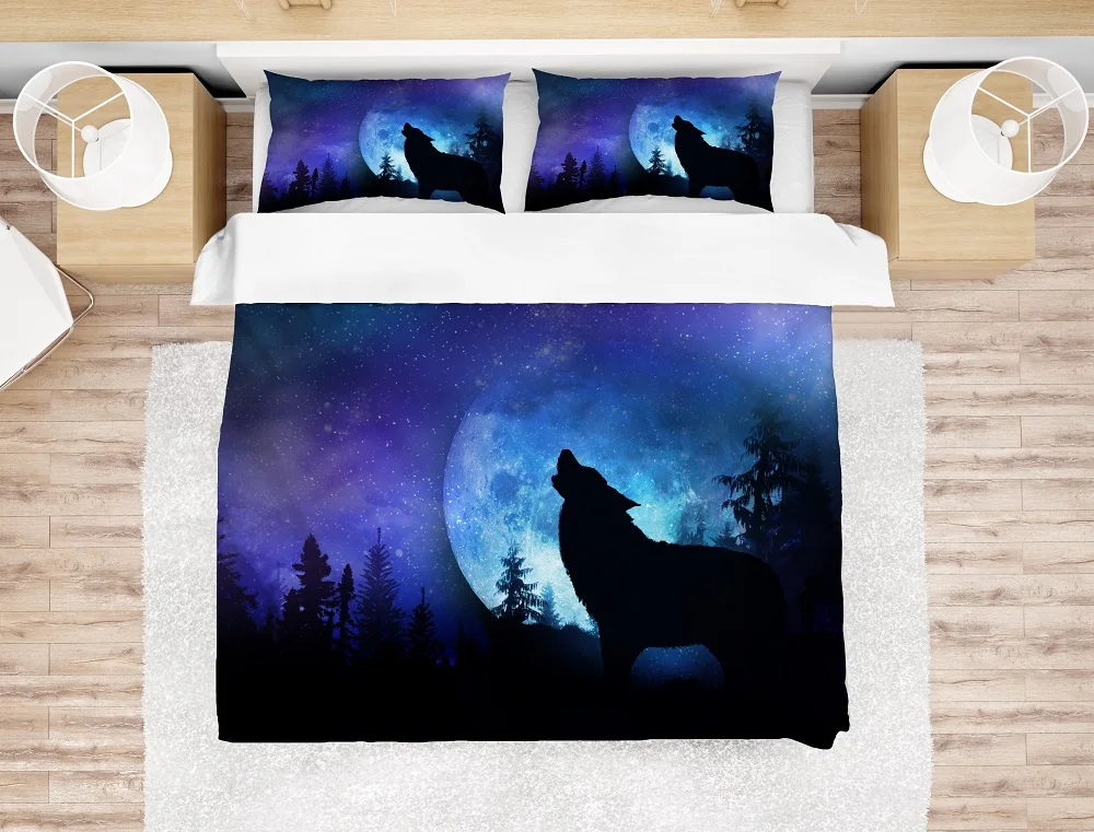 Комплекты постельного белья с изображением Волка Луны и галактики набор