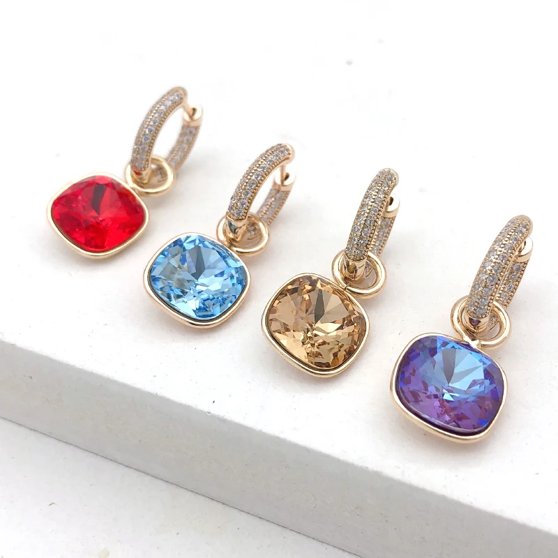 

11.11 Luxury Exquisite Square Designer Crystals from Austria Gold Color Plated Earrings for Women Valentine's Day Bijoux Gifts