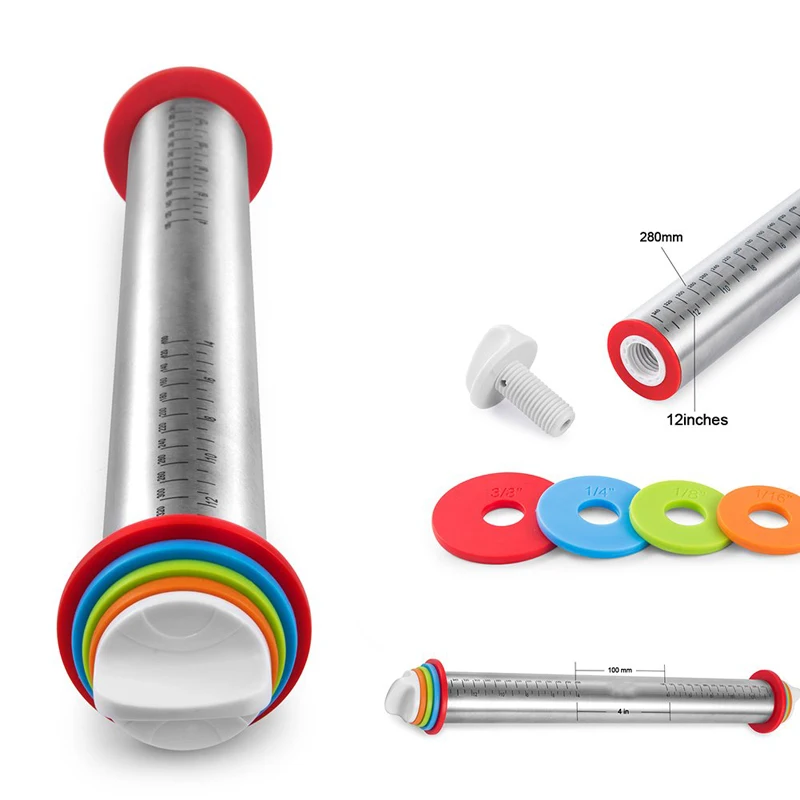 ERMAKOVA Регулируемая Скалка из нержавеющей стали с 4 съемными регулируемыми