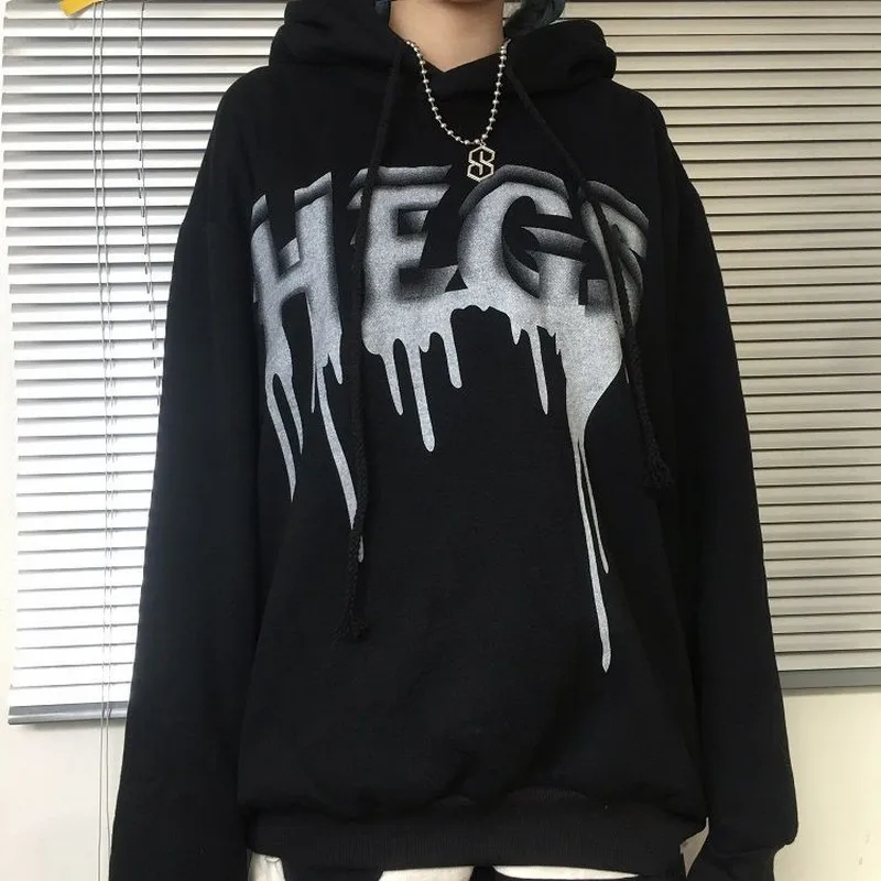 Новинка Осень-зима 2020 темные черные топы в стиле ретро с принтом букв толстый