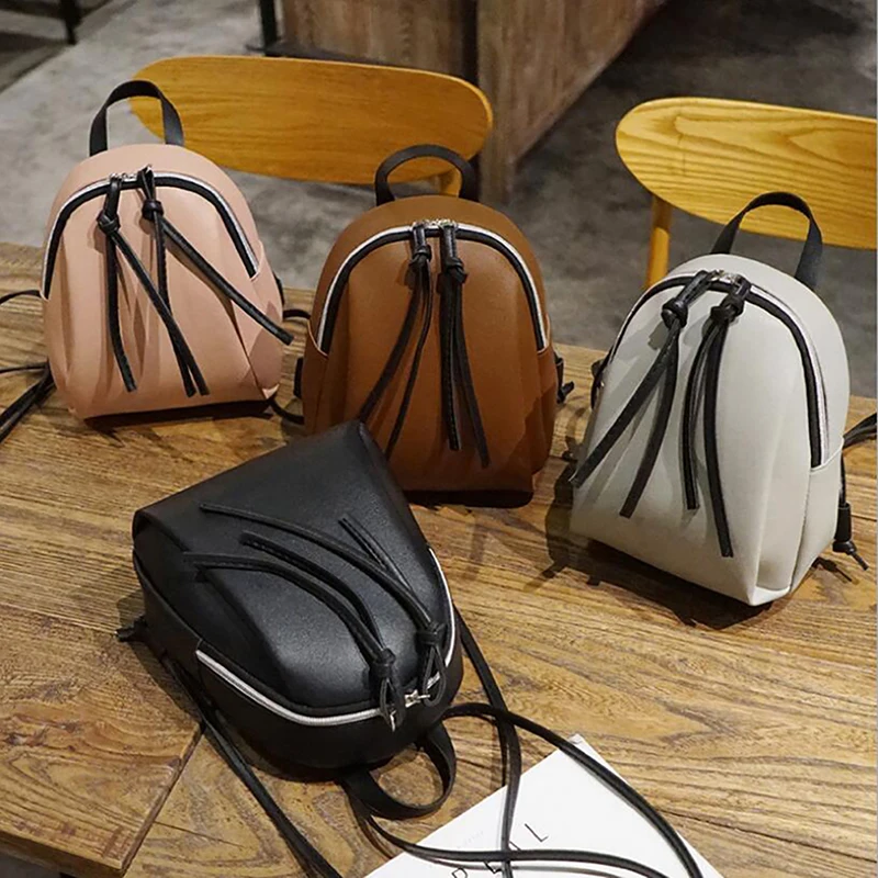 

Mini PU Leather Backpack Women Small Shoulder Bag With Tassel Zipper Female Leather School Backpack Bag For Teenager Grils