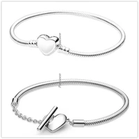 original 925 sterling silver bracelet moments heart t bar snake chain bracelet for women diy fashion jewelry