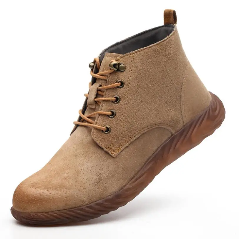 brown high Мужские рабочие ботинки; коллекция года; модные уличные ботинки из коровьей кожи со стальным носком; мужские Нескользящие ботинки с прокалыванием - Цвет: brown high