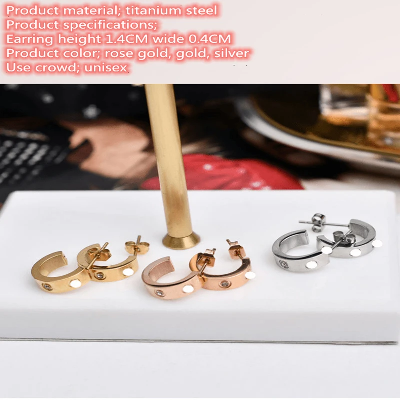 

Fashion women's luxury new stainless steel C-shaped crystal earrings unisex earrings wholesale jewelry 2021 Tianzhe jewelry