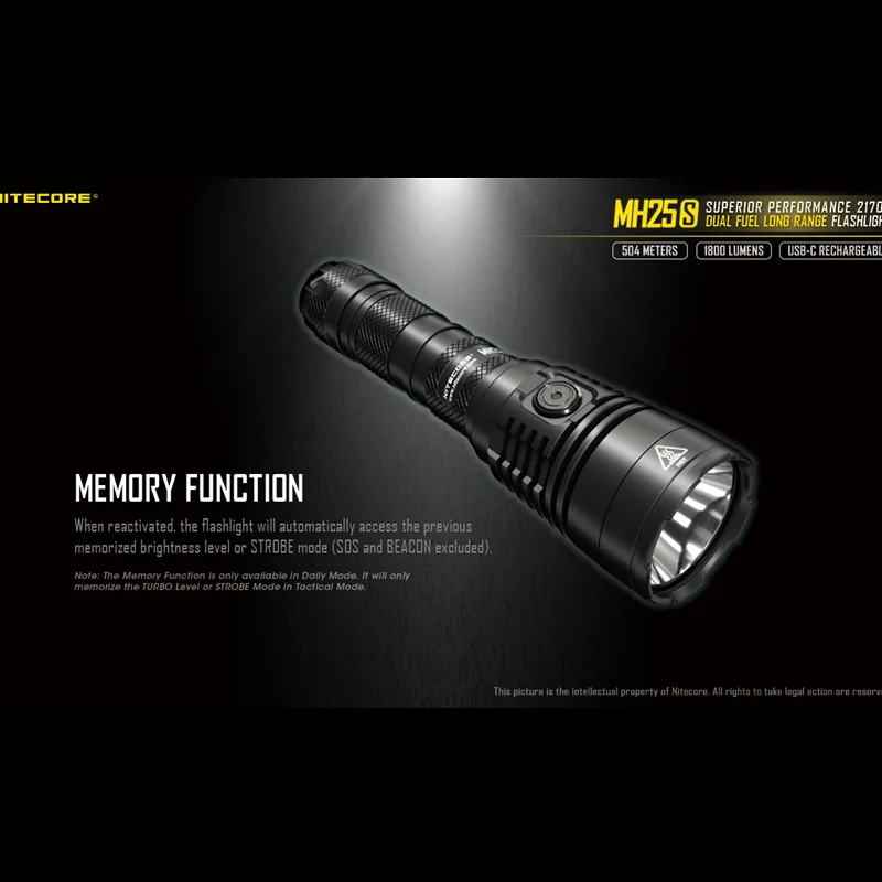 Купить Вспышка NITECORE MH25S, жестсветильник свет, 1800 люмен, перезаряжаемый с аккумулятором NL2150 18650 50000 мАч, светодиодный фонасветильник для самообороны ...