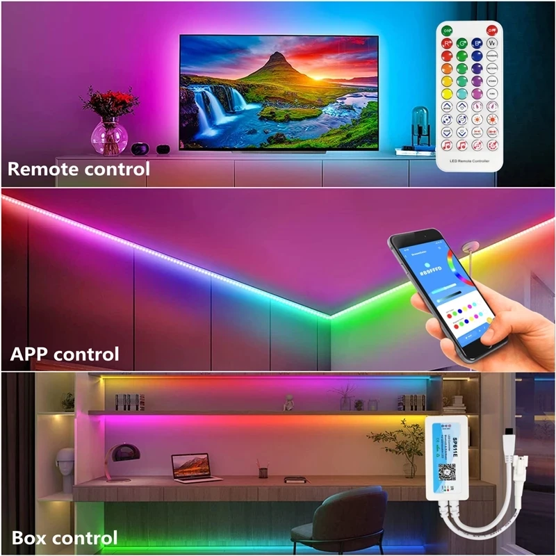 Светодиодная гибкая лента для украшения гостиной 5050 RGB WS2812B с поддержкой Bluetooth Wi-Fi