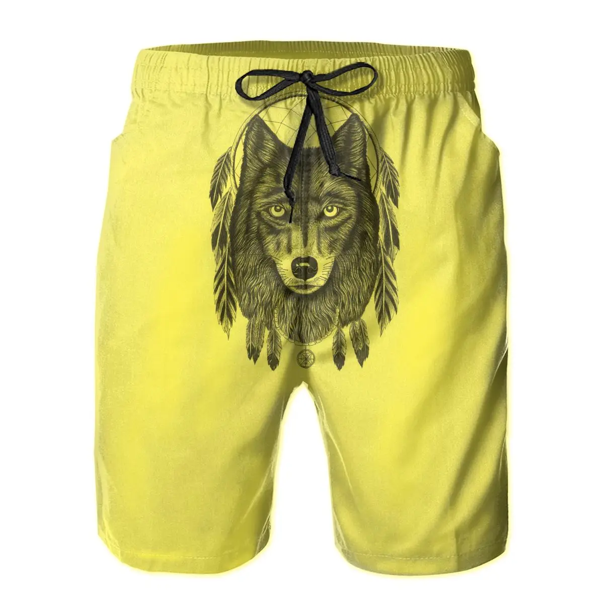 

Мужские эластичные плавки в стиле Харадзюку, быстросохнущие пляжные шорты с волком, сетчатые штаны с подкладкой для серфинга, слаксы, спорт...