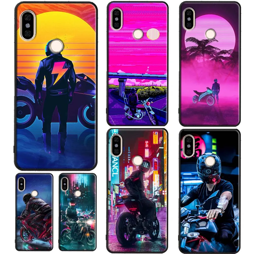 Неоновый мотоцикл арт для POCO X3 чехол Redmi 9 9C 9A Note 8T 9S 8 Pro 7 Mi 10 Ultra Lite|Бамперы| |