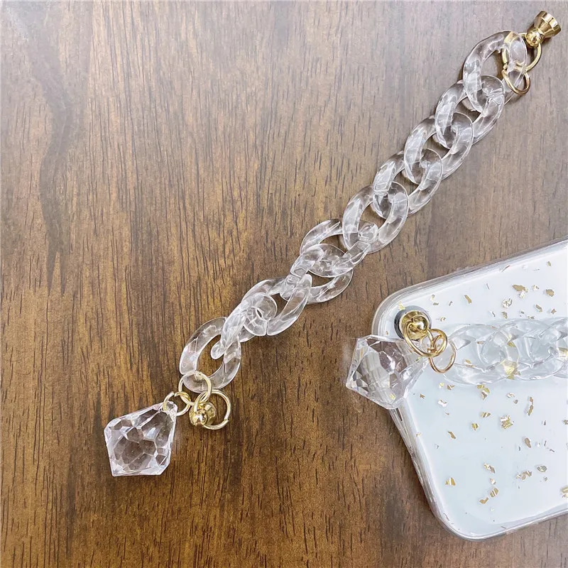 

diy mobile phone shell jewelry acrylic simple transparent bracelet mobile phone hanging chain buckle portable chain wild jewelry