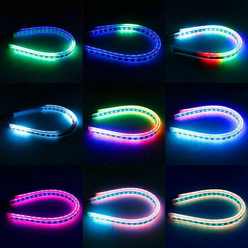 2 комплекта автомобильных цветных светодиодных ламп RGB 60 см DRL ультратонкие лампы
