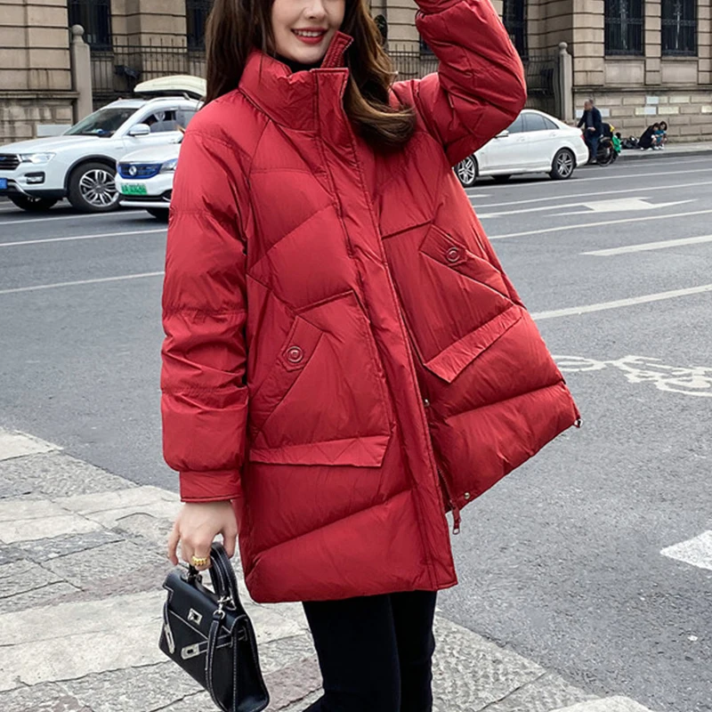 Janveny Новая зимняя Женская куртка с воротником-стойкой 90% на белом утином пуху