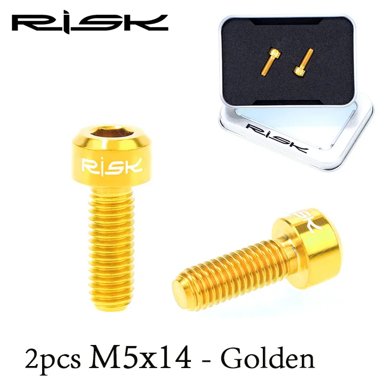 Golden RISK 2 шт./лот, M5* 14 мм, титановый сплав, велосипедные болты, MTB горный велосипед, Сверхлегкий тормоз, фиксированная ручка, болты, велосипедные винты M5x14mm - Цвет: Golden