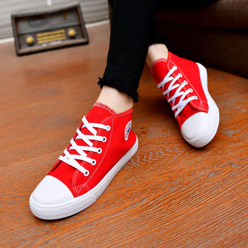 Женская парусиновая обувь с высоким берцем Дышащая женская повседневная Белые