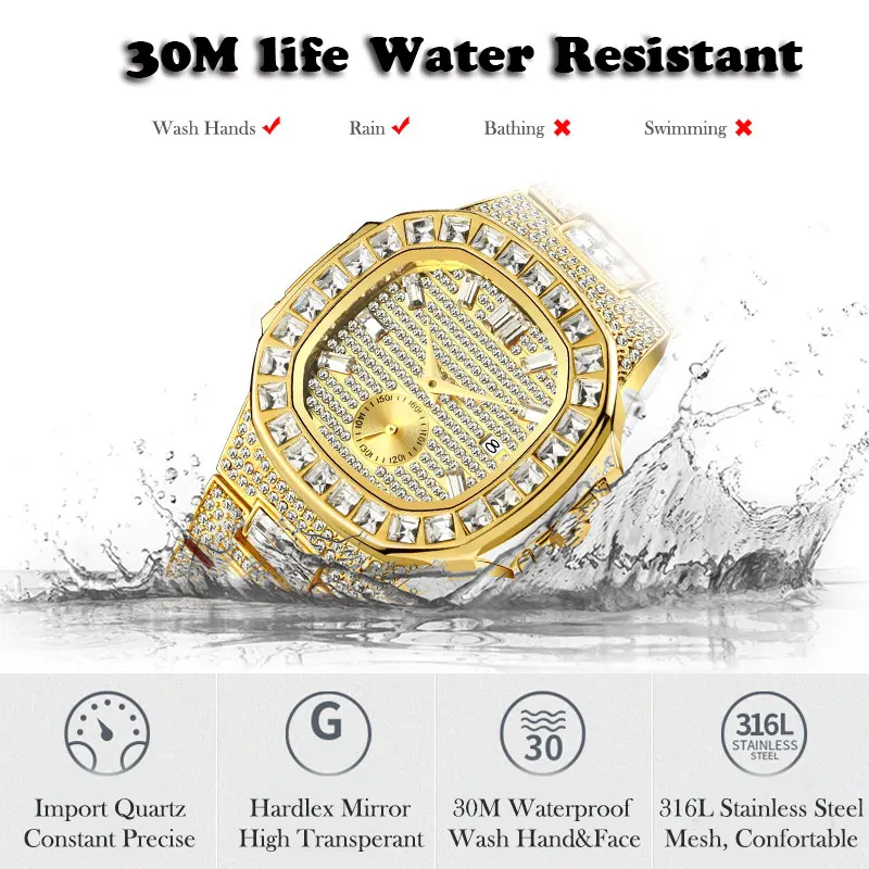 Часы наручные мужские из нержавеющей стали роскошные брендовые золотистые