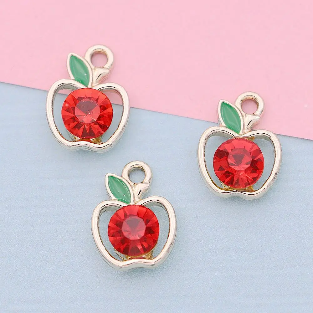 

5Pcs Gold Plated Red Crystal Apple Charms Pendants for Jewelry Making Necklace DIY Bracelet Accessories Earrings
