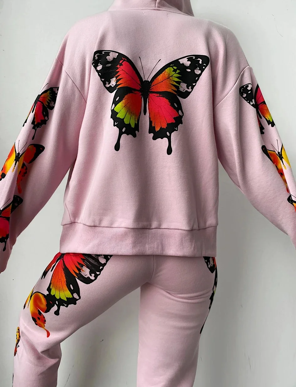 Женский спортивный костюм со штанами-бабочками укороченным топом и кофтой с