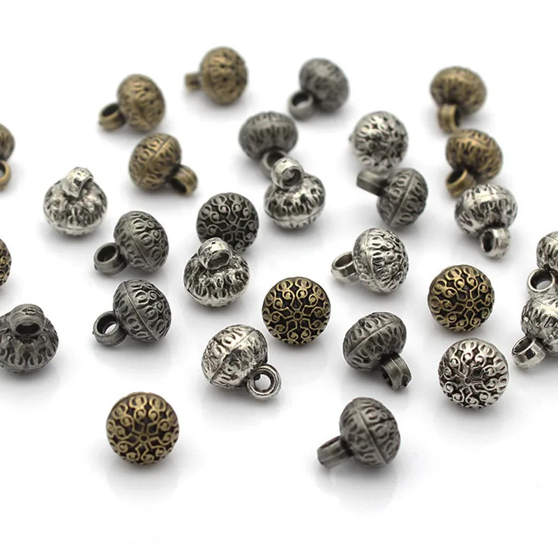 Круглые резные пуговицы в стиле ретро 10 мм мини из античного серебристого и