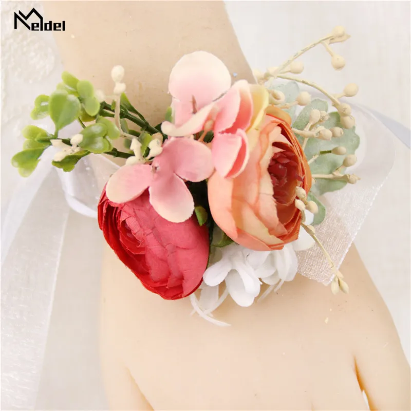 

Свадебная бутоньерка для жениха, подружки невесты, женский ручной цветок на запястье, искусственные цветы, корсажный цветок розы, свадебная бутоньерка