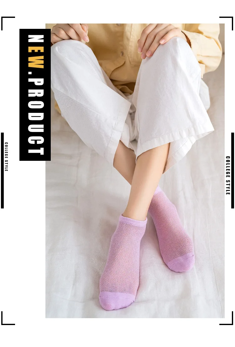 

Instime 4 Pairs/Lot Hollow Boat Socks Women Breathable Mesh Women Socks Ankle Size 36-39