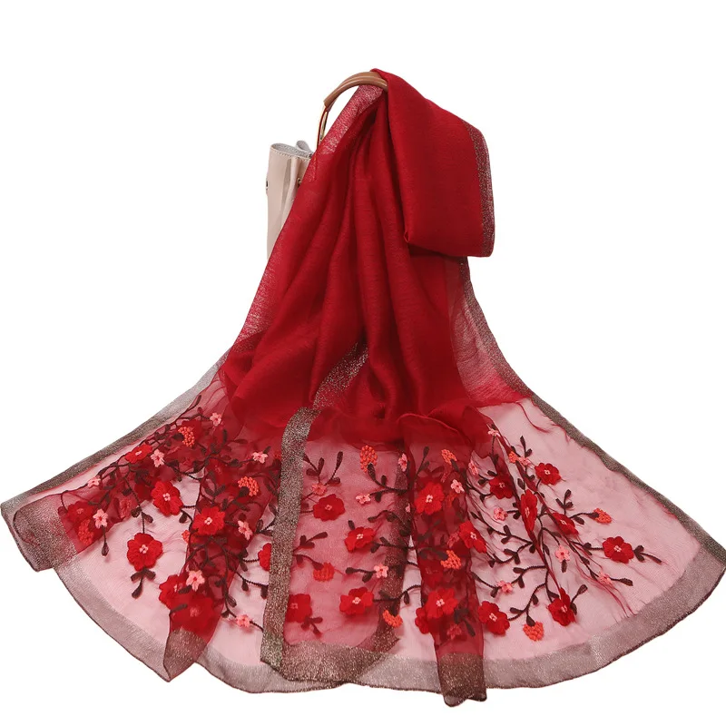 Новый осенне-зимний Шелковый шерстяной вышитый шарф для женщин теплый мам