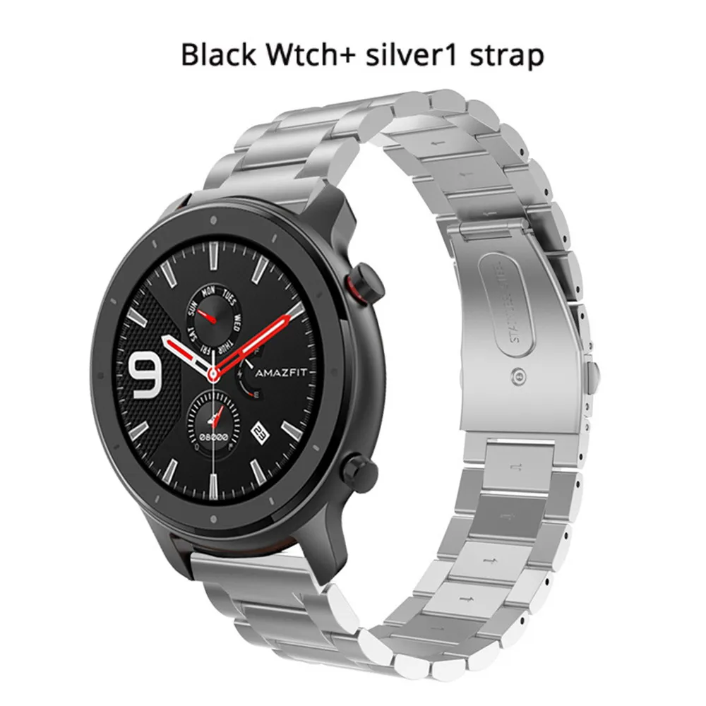 Strava Amazfit GTR 47 мм gps Смарт-часы 50 атм Водонепроницаемый AMOLED экран 24 дня в режиме ожидания компас фитнес-трекер спортивные умные часы - Цвет: black. Silver1 strap
