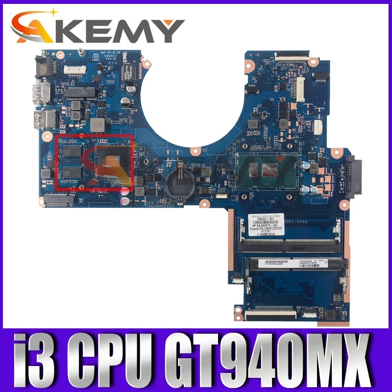 

Материнская плата DAG34AMB6D0 для ноутбука HP 15-AU с процессором Intel i3 GT940MX 2G-GPU 856229-601 856229-001 901579-001 901579-601 протестирована