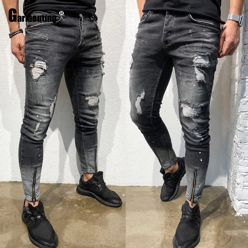 Plus Size 3xl Mens Jeans Demin Pants Sexy Mid-waist Skinny Jeans Men Fashion 2021 Hole Ripped Pants Streetwear Male Denim Jeans