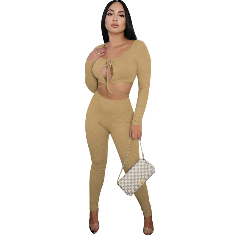 

Женская одежда, Лидер продаж, облегающий пикантный комплект из двух предметов в рубчик, демисезонный декоративный материал для талии