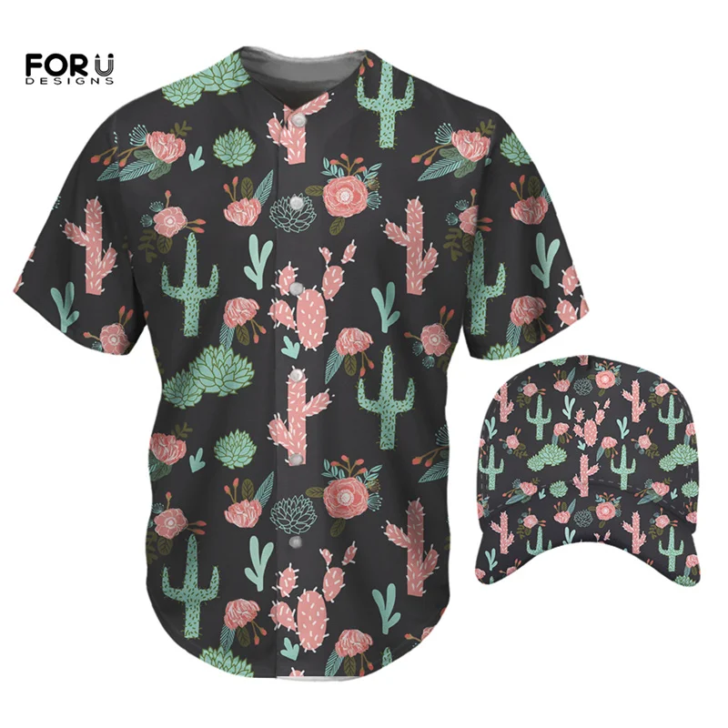 

FORUDESIGNS/футболка для мужчин с гавайским рисунком кактуса, шляпа и бейсбольная Футболка с круглым вырезом и короткими рукавами, свободная оде...