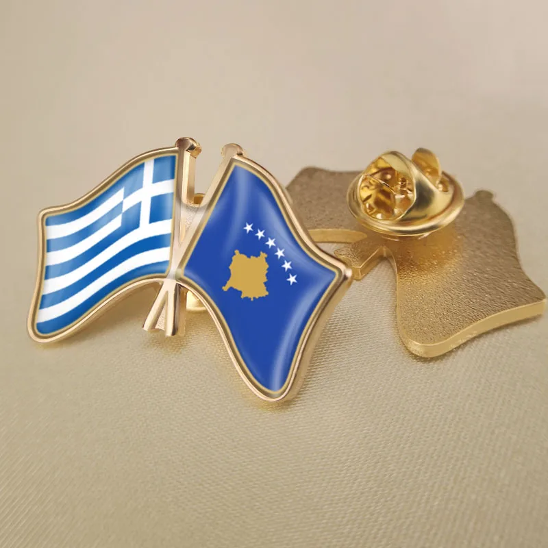 

Greece and Kosovo Crossed Double Friendship Flags Lapel Pins Brooch Badges