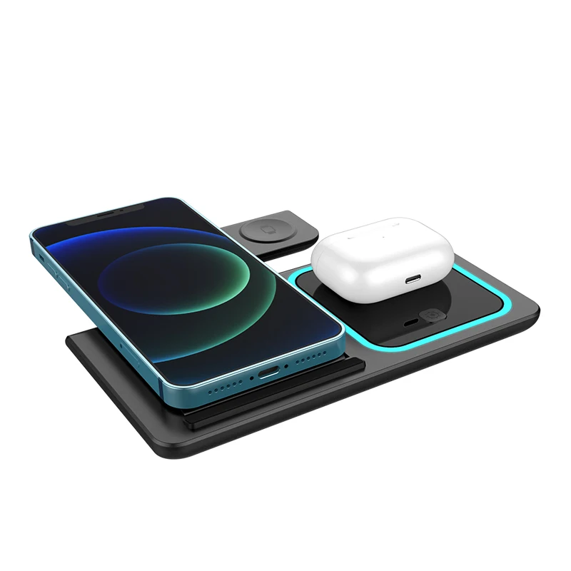 Soporte de cargador inal&aacute;mbrico QI 3 en 1 para iPhone 12, 11, XS, XR, 8, Apple Watch, Airpods Pro, 20W, estaci&oacute;n de carga r&aacute;pida para Samsung S21, S20-2