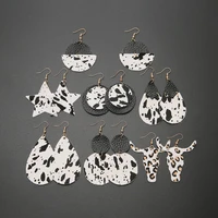 cow printed genuine fur leather teardrop earrings tauren geometric star double round spot earrings wholesale