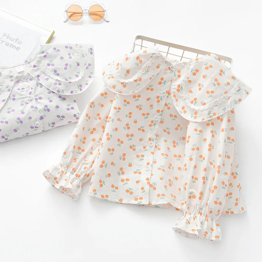 Новинка весенне-летняя хлопковая блузка для девочек милый дизайн вишни Детская