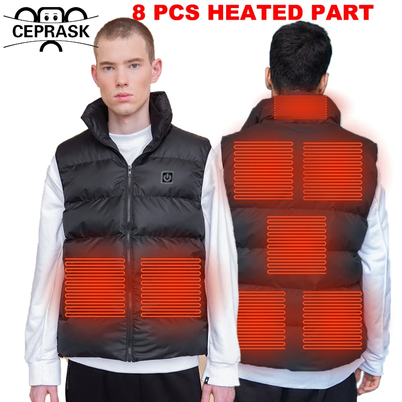 

CEPRASK 2021 New Winter Electric Heated Vest Men Outerwear 8 Places USB Infrared Smart Adjustable Temperature Heating Jacket