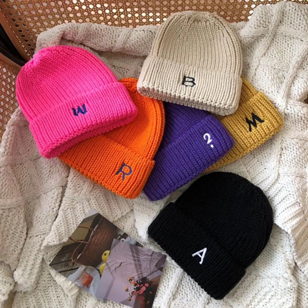 

Letter alphabet Pattern Autumn Winter Kids Boys Girls Warm Knitted Hats Soft Thickening Warm Baby Beanies Casual Children Caps