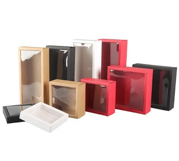 10 шт. крафт бумажная коробка прозрачная Обложка из ПВХ Подарочная коробки для