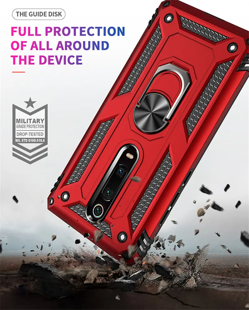 For Xiaomi K20 Pro K30 Mi9T Mi9 Mi 9T CC 9E SE CC9 Pro A3 Lite Armor Magnetic Ring Holder Case for Redmi Note 7 8 8T 10 7A 8A