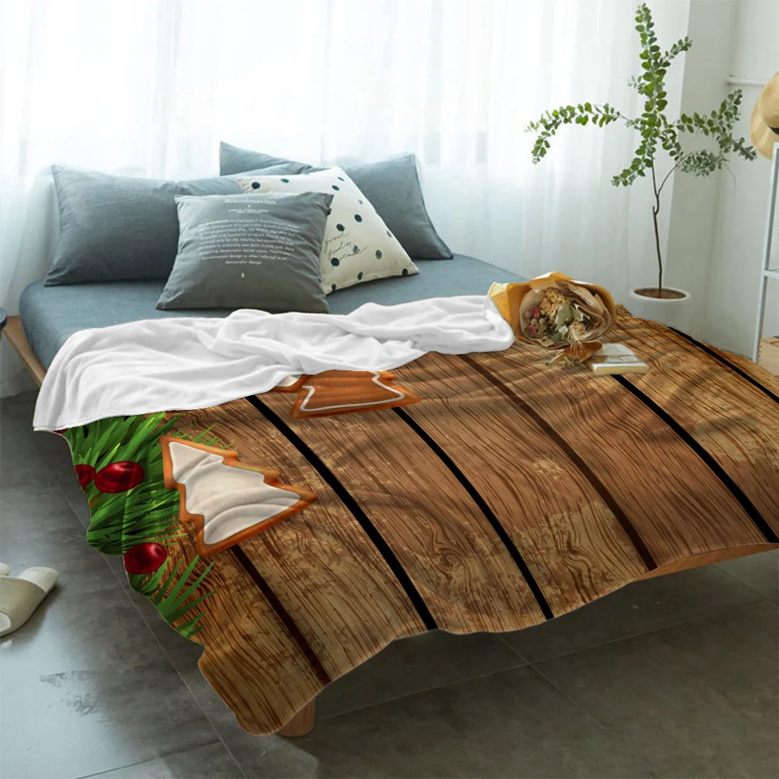 Рождественская елка имбирный печенье деревянная доска печатное фланелевое