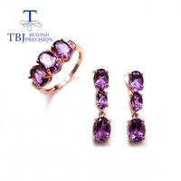tbj natural south african amethyst ring earrings jewelry set simple fashion women fine jewelry daily party wear