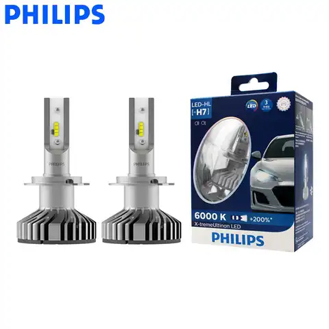 Светодиодные Автомобильные фары Philips H7, 25 Вт, X-treme Ultinon, 6000K, белые, оригинальные лампочки + 200% ярче, 12985BWX2, пара