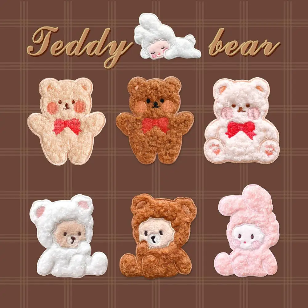 

AHYONNIEX Plush Scarf Bear Rabbit Patches for Clothing DIY Iron On Patches on Clothes Cute Glue Sticker Embroidery Badges