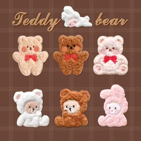 ahyonniex plush scarf bear rabbit patches for clothing diy iron on patches on clothes cute glue sticker embroidery badges