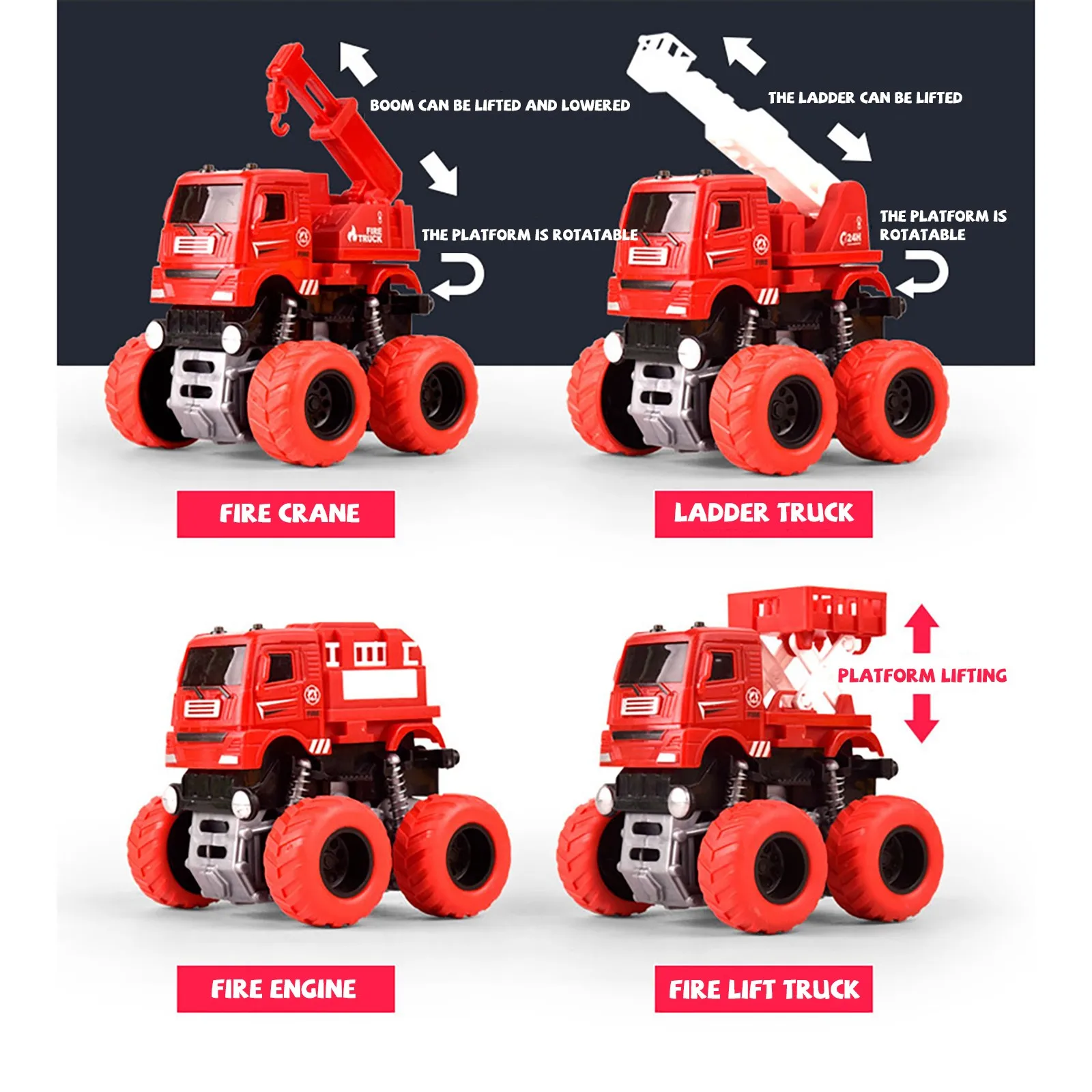 4 шт./упаковка автомобильные игрушки красный пожарный автомобиль мультяшный