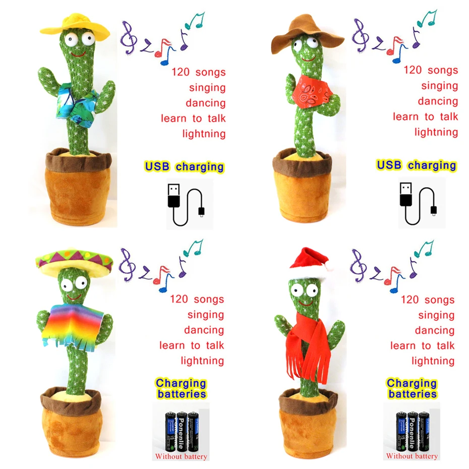 

Cactus Plush Toy Electronic Dancing Toy with 120 English Song Plush Dancing Cactus Early Childhood Education Toy for Children