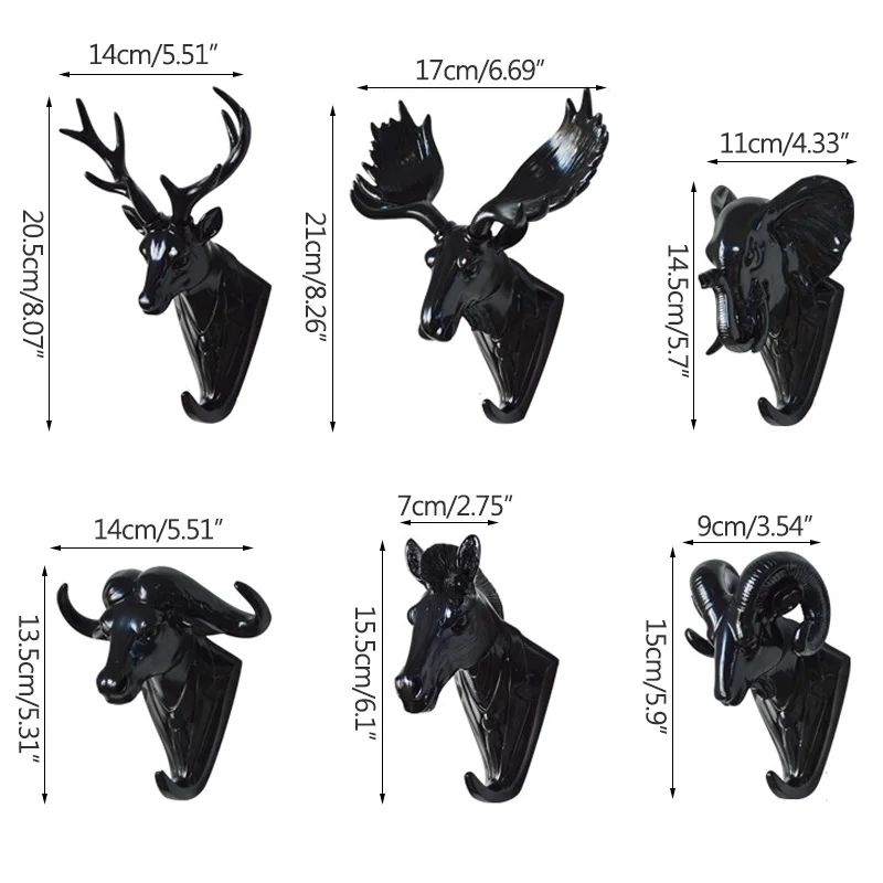 

DIY Storage Hooks Personality Deer Head Elephant Wall Hanging Door Door Coat Hook Multi-Functional Resin Animal Crafts