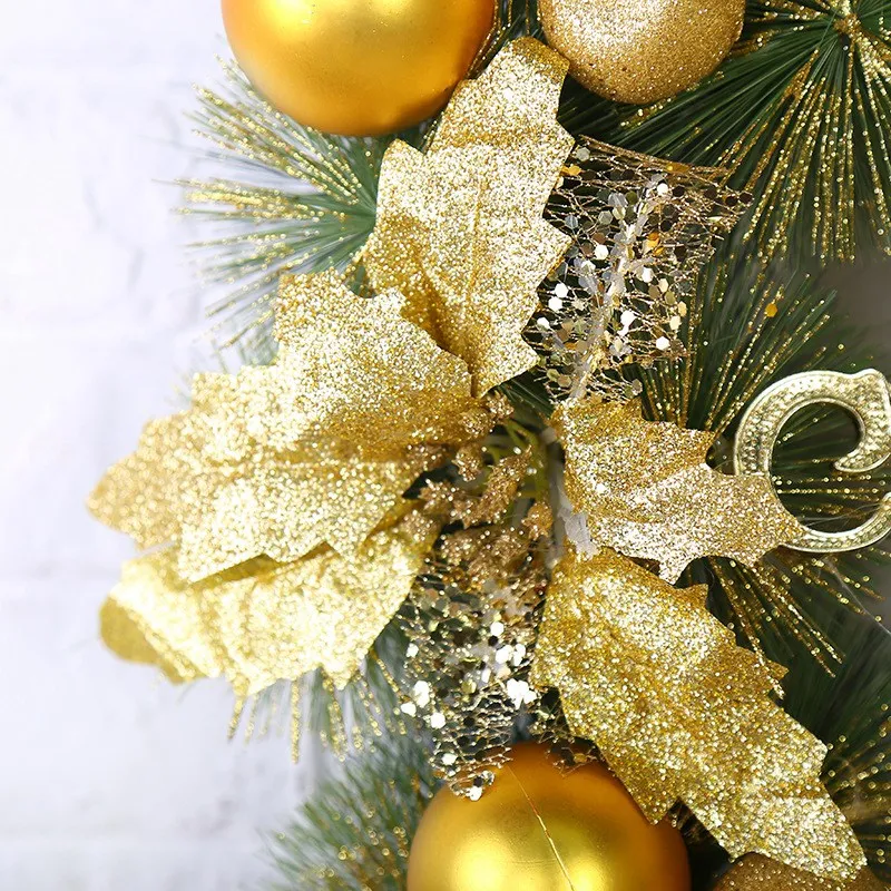 

50cm Christmas Wreath Door Wall Ornament Garland Decoration Bowknot - Home Decor (Golden)