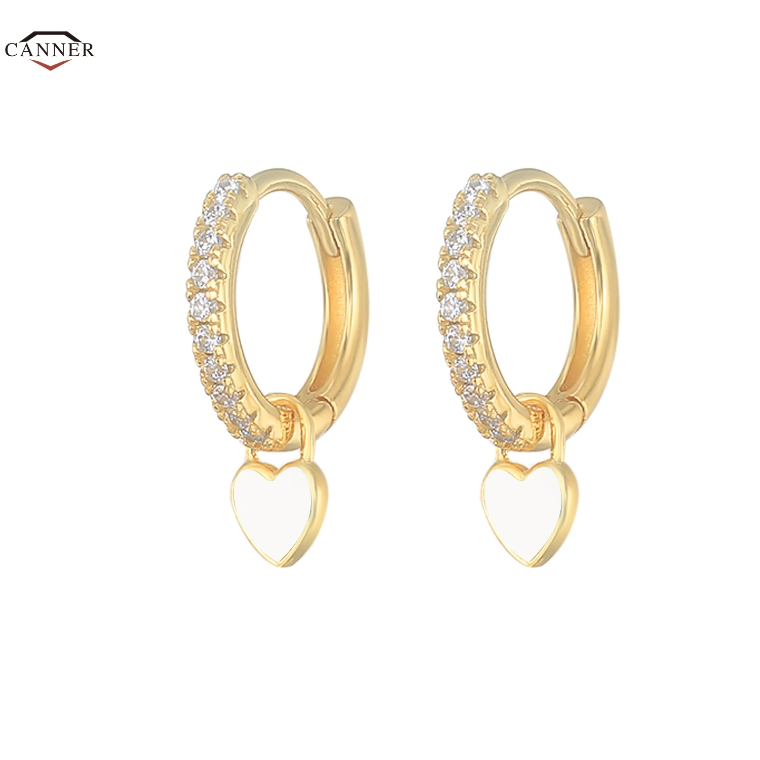 

CANNER Pendientes Plata 925 Sterling Silver Hoop Earrings for Women Colorful Heart Piercing Huggie Earring Jewelry Pendientes